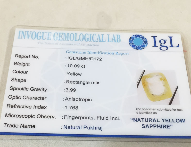 10.09 ct/11.25 ratti Natural Certified Ceylon Pukhraj/Yellow Sapphire
